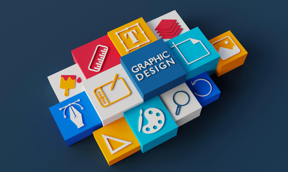 images of different graphic designs on blocks layed out side by side to display options of graphics that a business might use on their website.